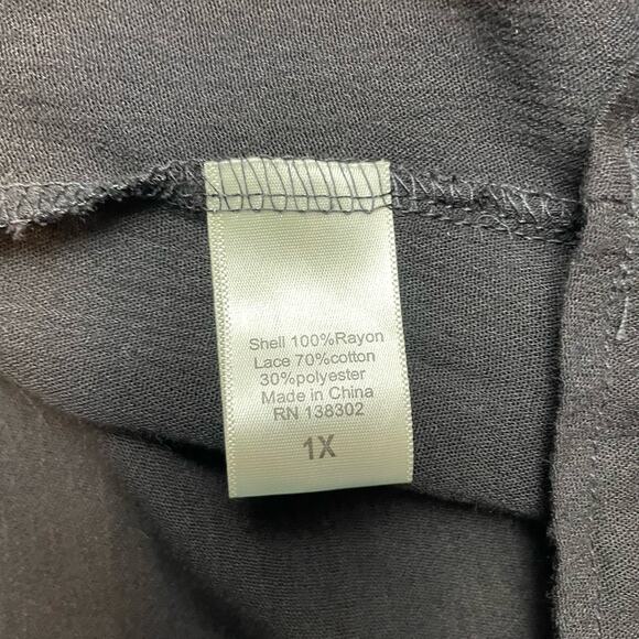 Loralette Tunic Top Blouse Womens 1X Gray V Neck Lace Back Flutter Sleeve Flowy - Picture 4 of 7